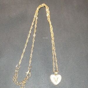 Initial V Heart Pendant Necklace